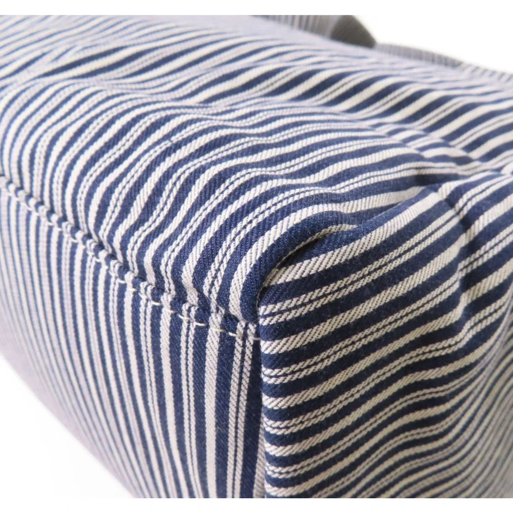 5396 - Chanel Canvas CC Striped Tote Bag Ginpaku Hand Stitched